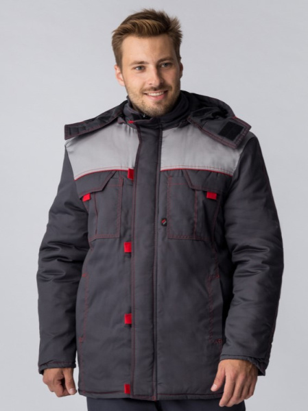 Куртка ФЛОФТ ПРЕМИУМ зимняя (т.серый/св.серый/красный)
