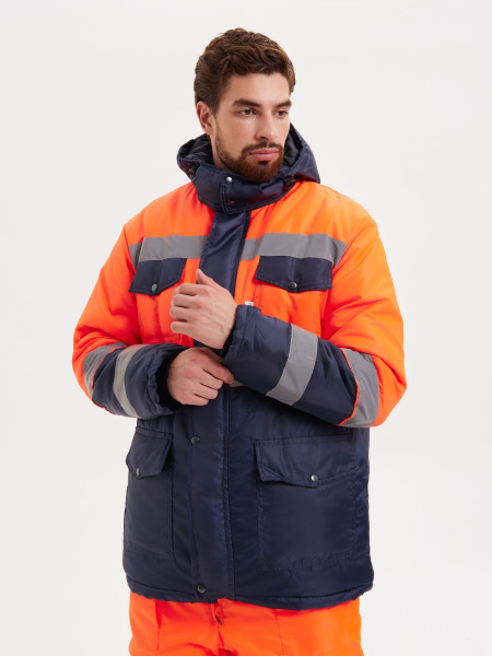 Костюм сигнальный зимний с ПК (оранжевый/т.синий)