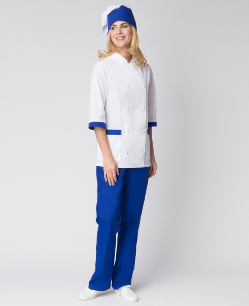 Костюм повара ГАСТРОНОМ женский (белый/васильковый)