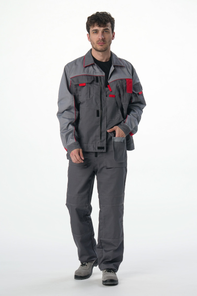 Костюм ДРАГА-2 с ПК (т.серый/св.серый/красный)