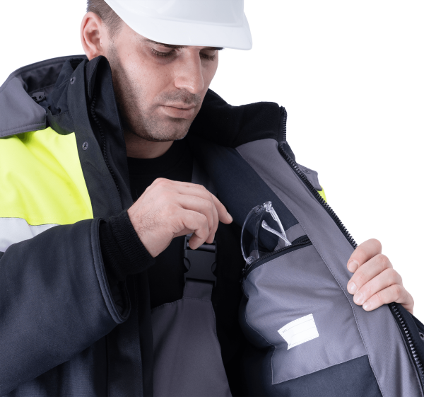 Костюм ЛОГЕР ПРОТЕКТ зимний с ПК (серый/черный/лимонный)