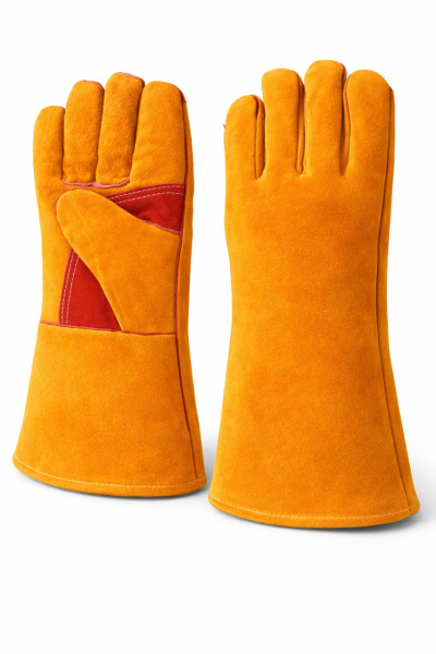 Краги спилковые с усилением и подкладкой (желтый/красный)