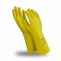 Перчатки БЛЕСК (CG-941/L-F-01), латекс 0.40 мм, 300 мм, хлопковая подкладка, цвет желтый