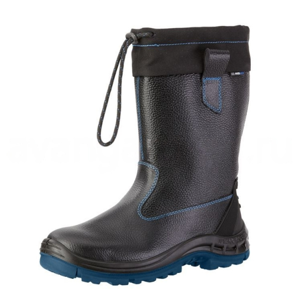 Сапоги ИНДЕВОР ПРО ПУ/Нитрил шерст.мех + тинсулейт с КП (черный/синий)