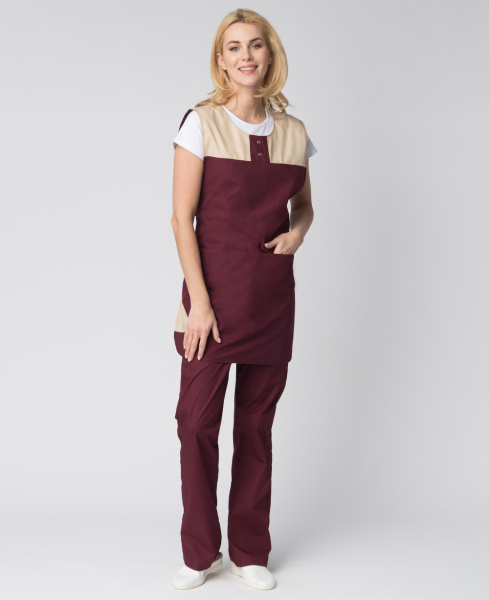 Фартук-сарафан, бордовый/бежевый