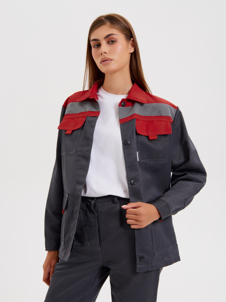 Костюм НОВА женский с БР (т.серый/красный)