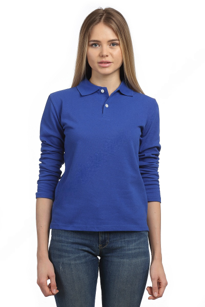 Рубашка Поло унисекс с длинным рукавом (васильковый)