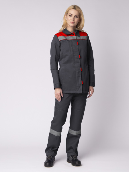 Костюм ВЕСНА-1 СОП NEW женский с БР (т.серый/красный)