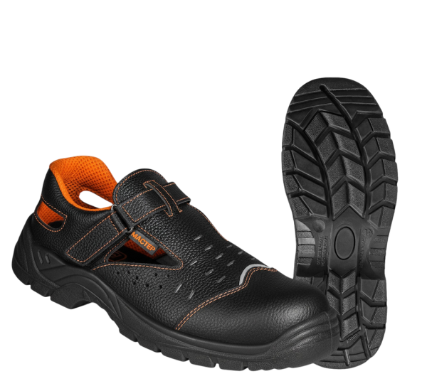Полуботинки МАСТЕР ПУ кожаные с перфорацией с МП (черный/оранжевый)