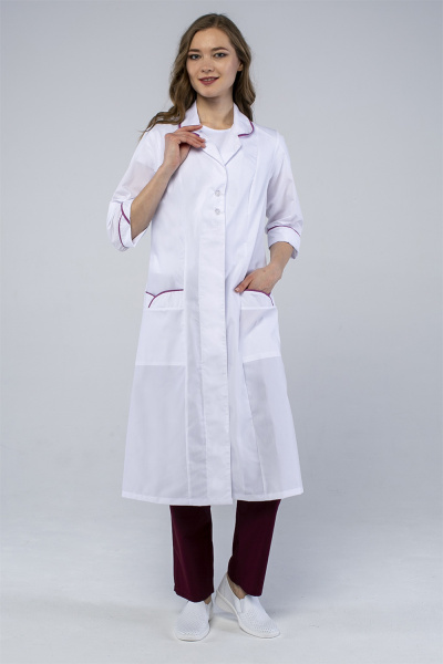 Халат РИММА женский (белый/брусничный)
