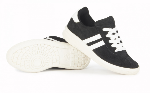 Кроссовки нат.замша ПВХ (черный/белый)