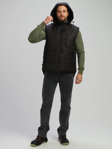 Жилет РЕЗКО зимний с капюшоном (черный)