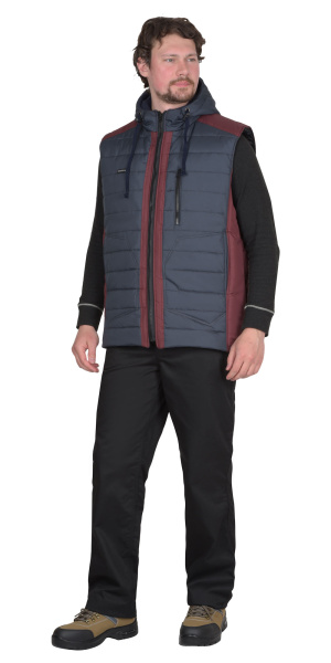 Жилет СИРИУС-УРБАН зимний с капюшоном (сине-серый/бордовый)