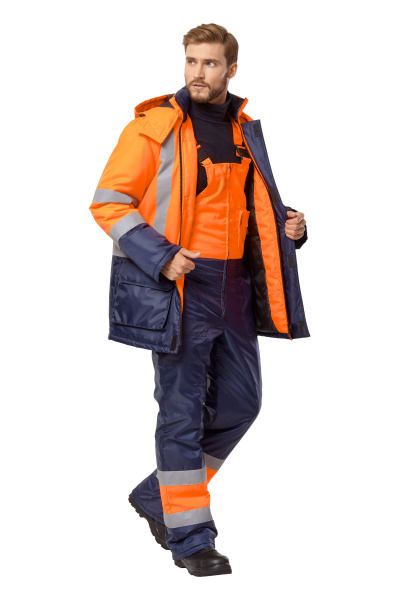 Костюм сигнальный зимний с ПК (оранжевый/синий)