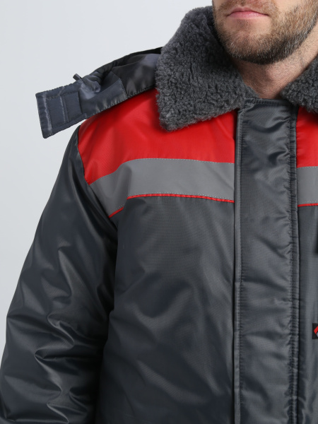 Куртка БРИГАДА NEW Оксфорд зимняя (т.серый/красный)