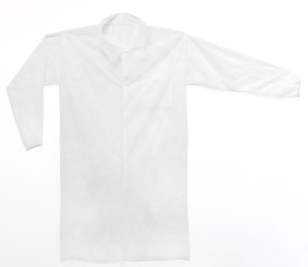 Халат процедурный STANDART ТМ KLEVER 20 г/м2 длина 110см на 3 кнопках (белый)