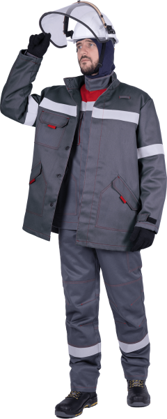 Куртка-накидка ЭЛЕКТРОСТОП ТЕРМО усиленная ЗЭТВ 11.8 (серый/красный)