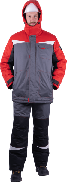 Костюм КМ-10 ЛЮКС зимний 3-4 класс c ПК (серый/красный)