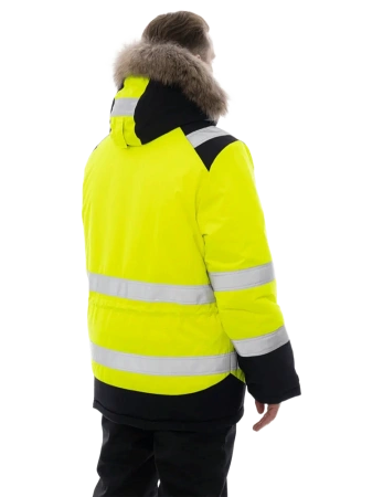 Куртка-парка BRODEKS KW 217 зимняя сигнальная c опушкой (желтый/черный)