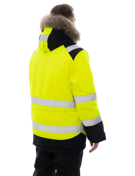 Куртка-парка BRODEKS KW 217 зимняя сигнальная c опушкой (желтый/черный)
