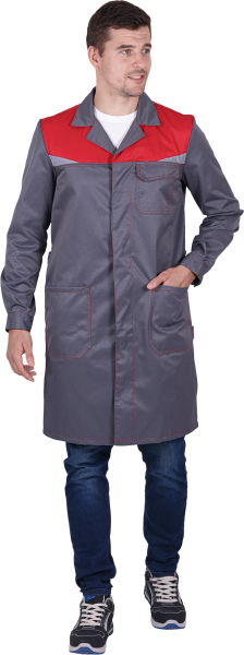 Халат КМ-10 ЛЮКС (серый/красный)