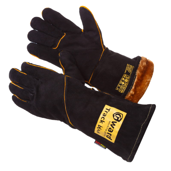 Краги TRACK BLACK ZIMA из спилка с широким раструбом мех-мутон (черный)