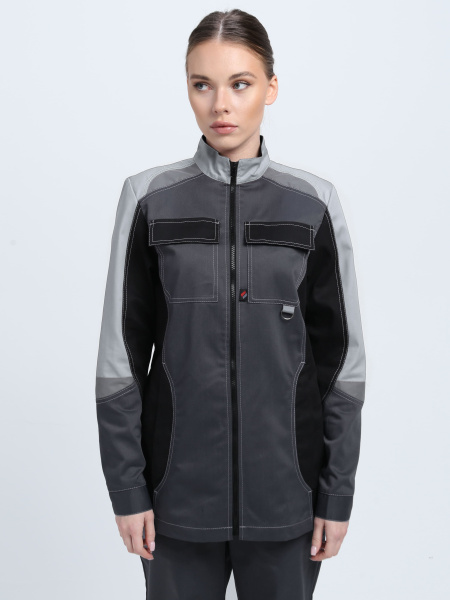 Костюм ВЕКТРОН-1 женский с БР (т.серый/св.серый/черный)