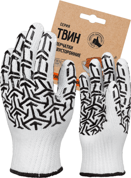 Перчатки СПЕЦ-SB СТРЕЛА с ПВХ трикотажные (белый/черный)