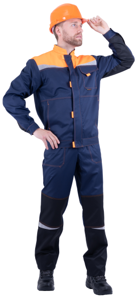 Костюм КМ-10 ЛЮКС с ПК (т.синий/оранжевый)