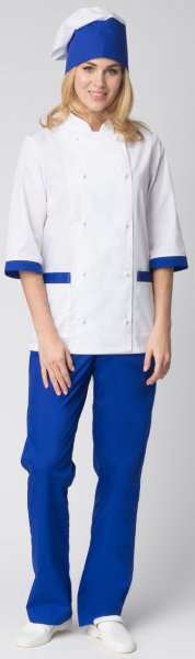 Костюм повара ГАСТРОНОМ женский (белый/васильковый)