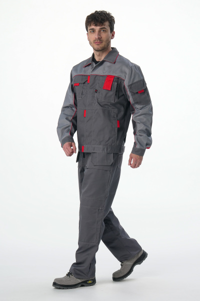 Костюм СОЮЗ-ПРОФЕССИОНАЛ-2 с ПК (т.серый/св.серый/красный)