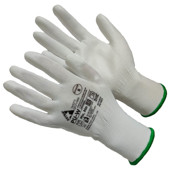 Перчатки ASTRA PU-W из полиэстера с полиуретановым покрытием (белый)