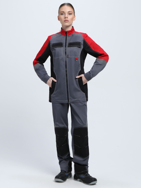 Костюм ВЕКТРОН-1 женский с БР (серый/красный/черный)