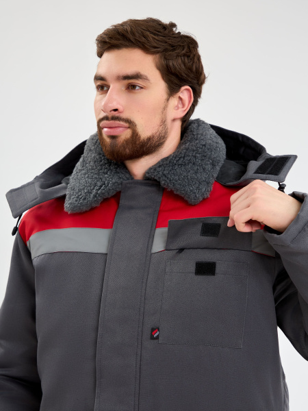 Костюм ТРУЖЕНИК-УЛЬТРА-2 СОП зимний с ПК (т.серый/красный)