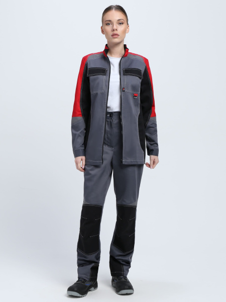 Костюм ВЕКТРОН-1 женский с БР (серый/красный/черный)