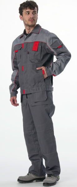 Костюм ДРАГА-1 с БР (т.серый/св.серый/красный)
