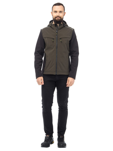 Куртка ТАЙМ софтшелл с капюшоном (хаки/черный)