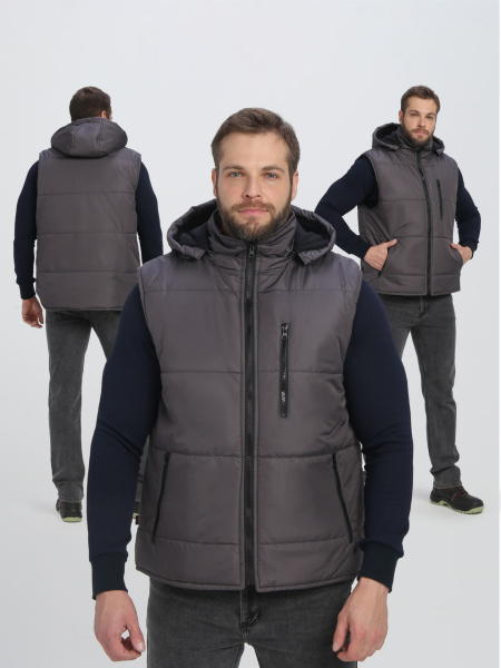 Жилет РЕЗКО зимний с капюшоном (т.серый)