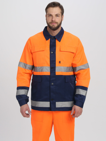 Костюм ДОРОЖНИК комбинированный с ПК (оранжевый/т.синий)