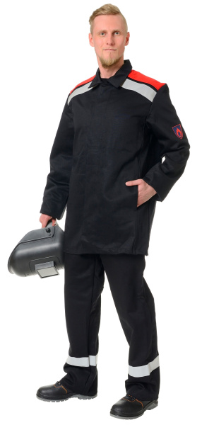 Костюм огнестойкий ПРЕМИУМ 2 кл. х/б с БР (черный/красный)