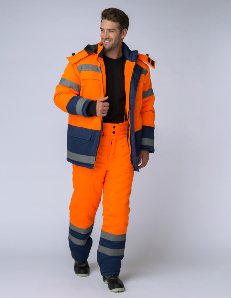 Костюм ДОРОЖНИК зимний с БР (оранжевый/т.синий)