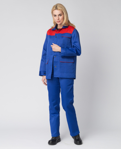 Костюм женский с БР (васильковый/красный)