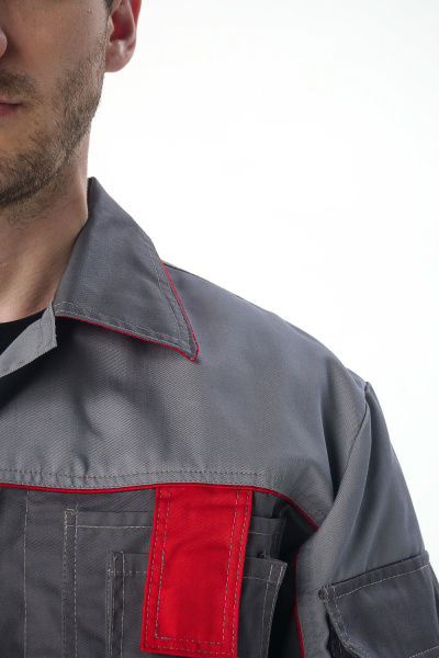 Костюм ДРАГА-2 с ПК (т.серый/св.серый/красный)