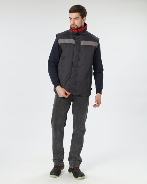 Жилет ГРЕЙ зимний (серый/красный)