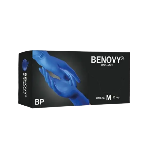 Перчатки BENOVY ЛАТЕКС ВЫСОКИЙ РИСК текстурированные повышенной прочности (синий)