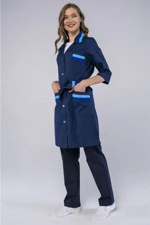 Халат ФЛОРА женский с поясом (т.синий/васильковый)