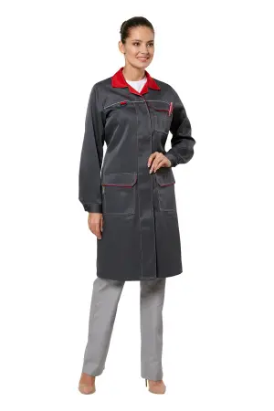 Халат СТРАЙК женский (т.серый/красный)