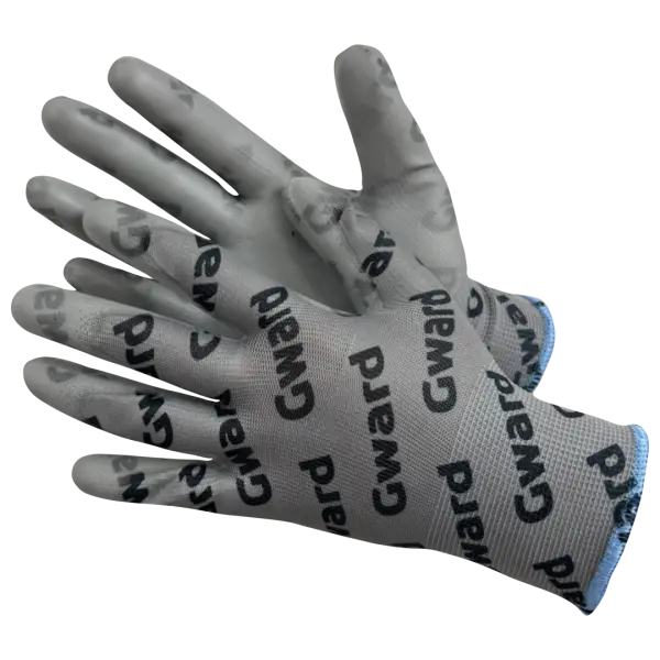 Перчатки PU-G WITH GWARD LOGOS из полиэстера полиуретановым покрытием с логотипированием (серый) Перчатки PU-G WITH GWARD LOGOS из полиэстера полиуретановым покрытием с логотипированием (серый)