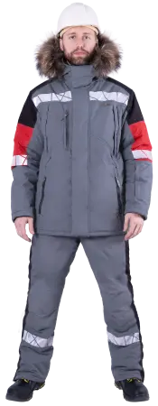 Куртка ХАЙ-ТЕК SAFETY зимняя (серый/чёрный/красный)