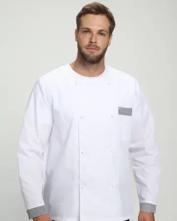 Костюм повара ШЕФ-2 (белый/черный/принт-клетка)